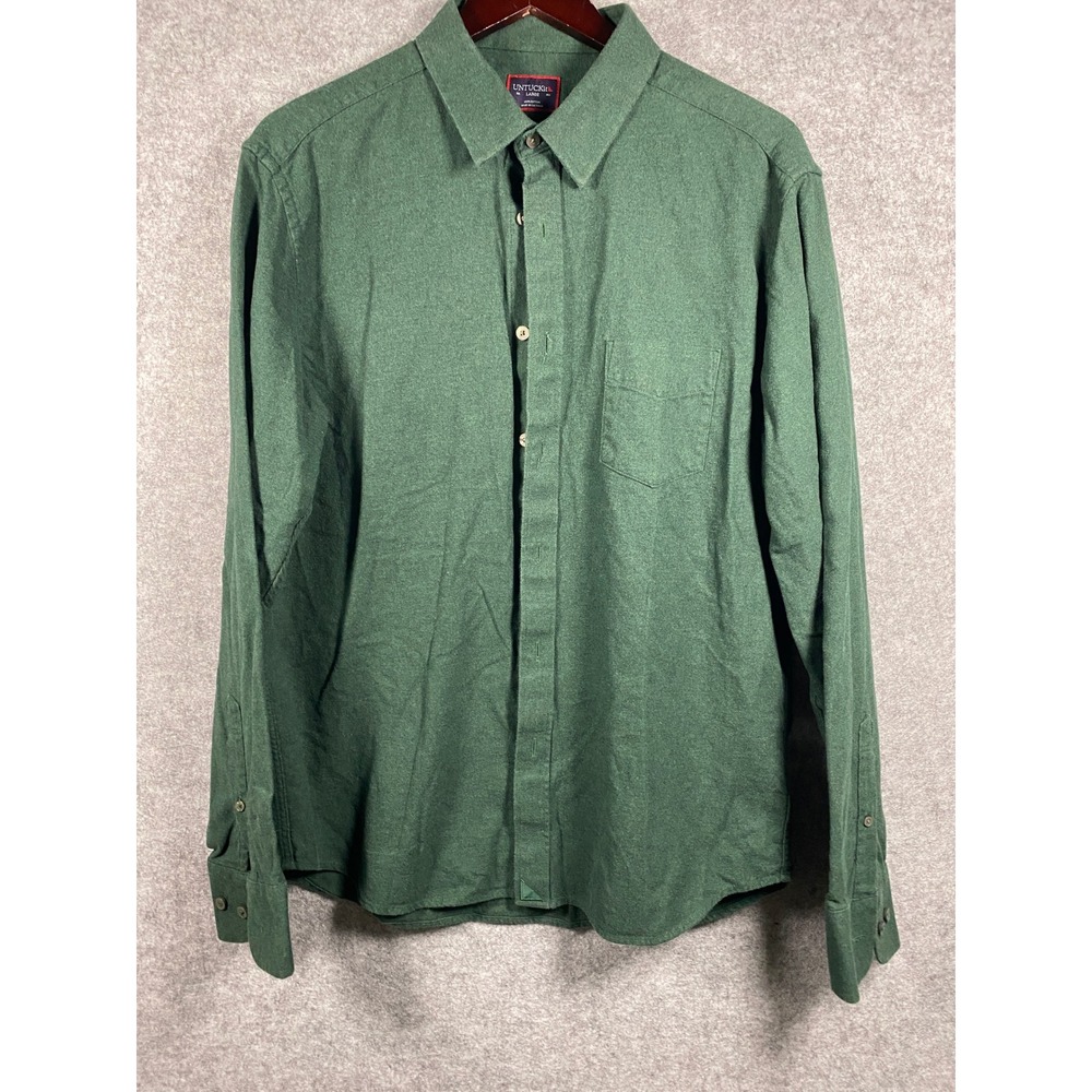 UNTUCKit Sherwood Flannel Shirt Mens Large Green Cotton Button Down 35722 Dgr